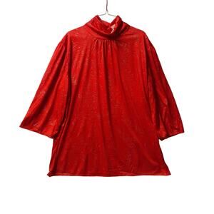 Vintage 1970's Retro Style Trix Glitzy Bright Red Long Sleeved Blouse 3XL